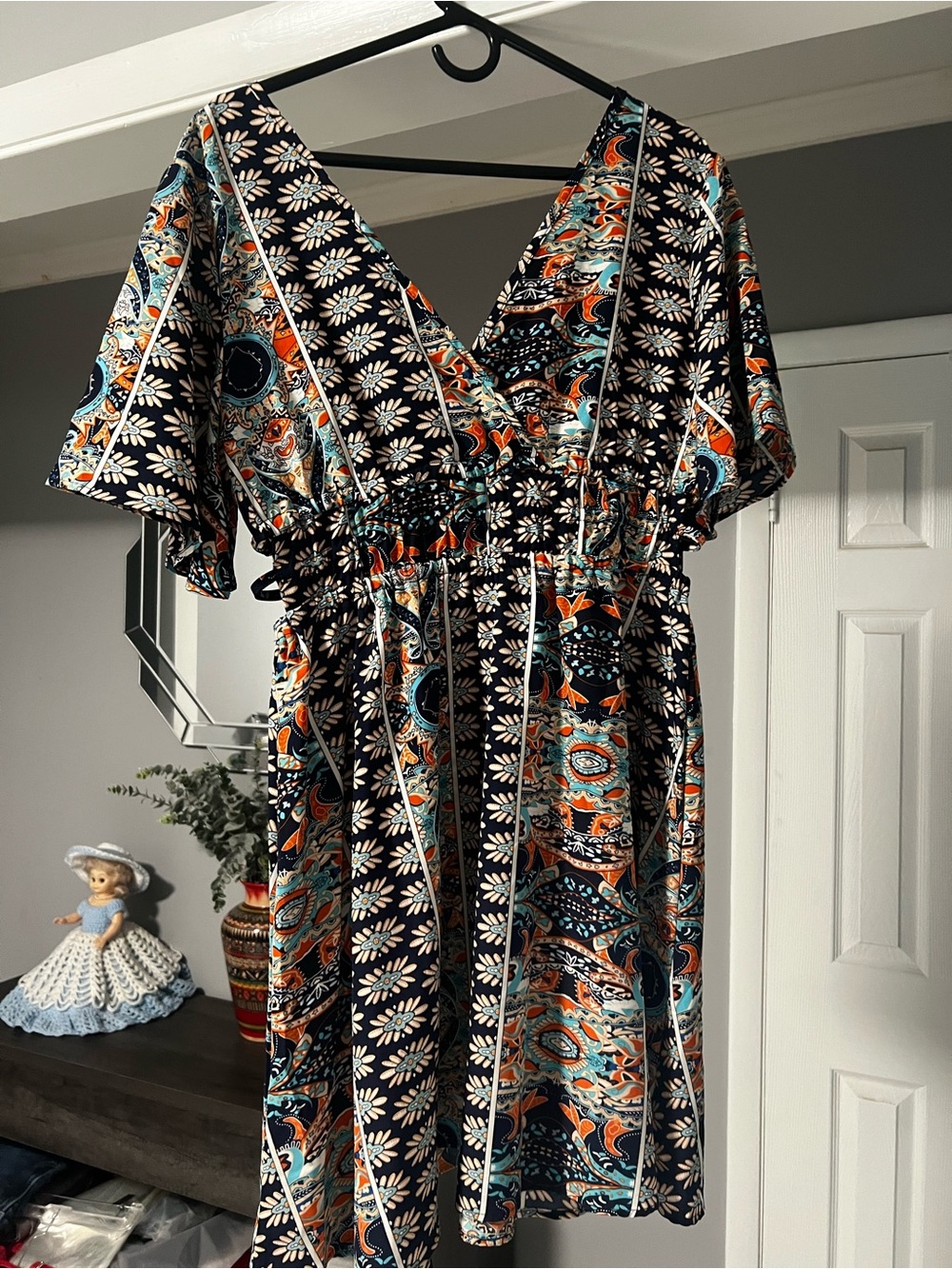 SHEIN Black Midi Dress with Orange & Teal Floral Print - Picture 2 of 8